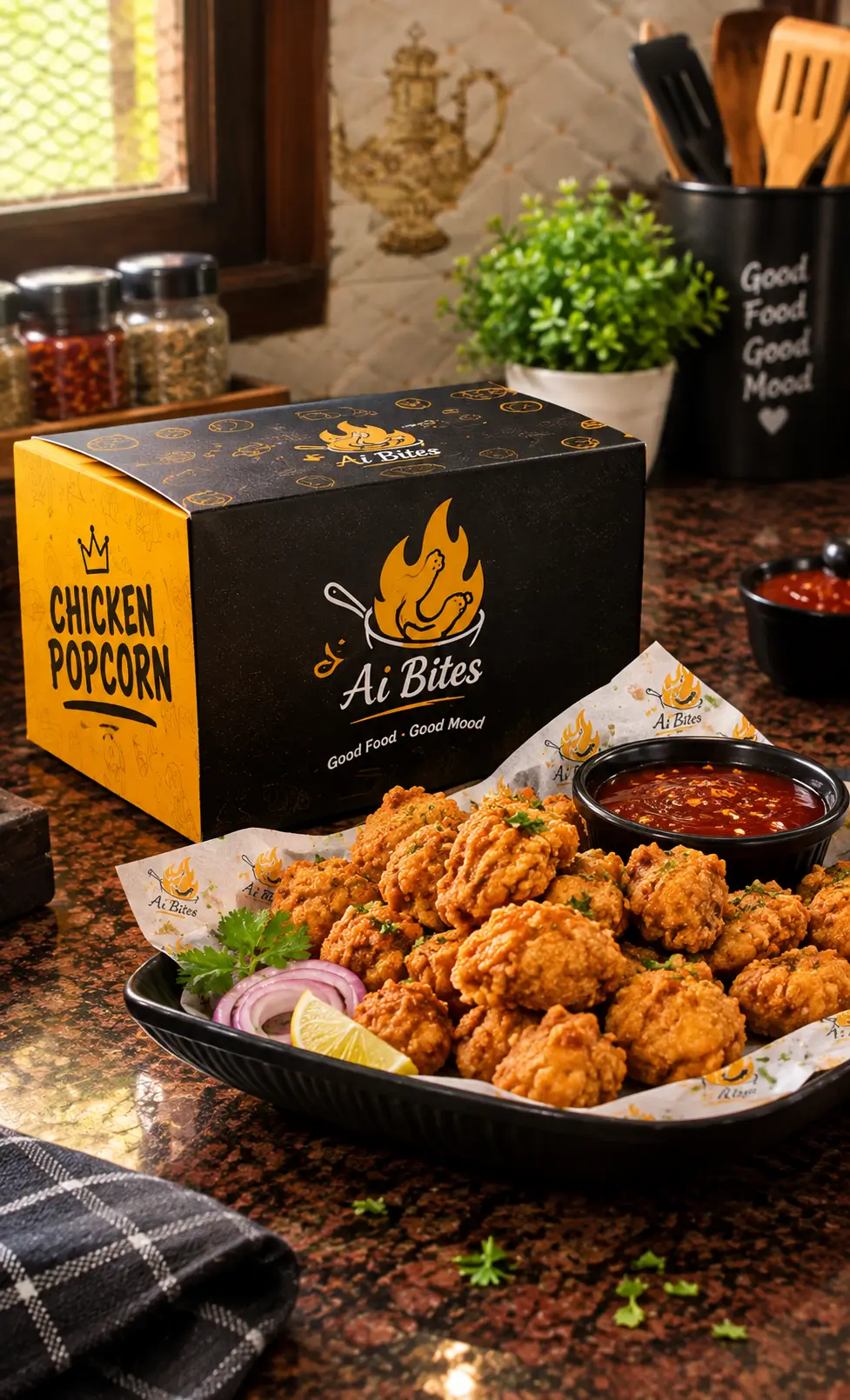 Chicken popcorn, fried golden and served hot