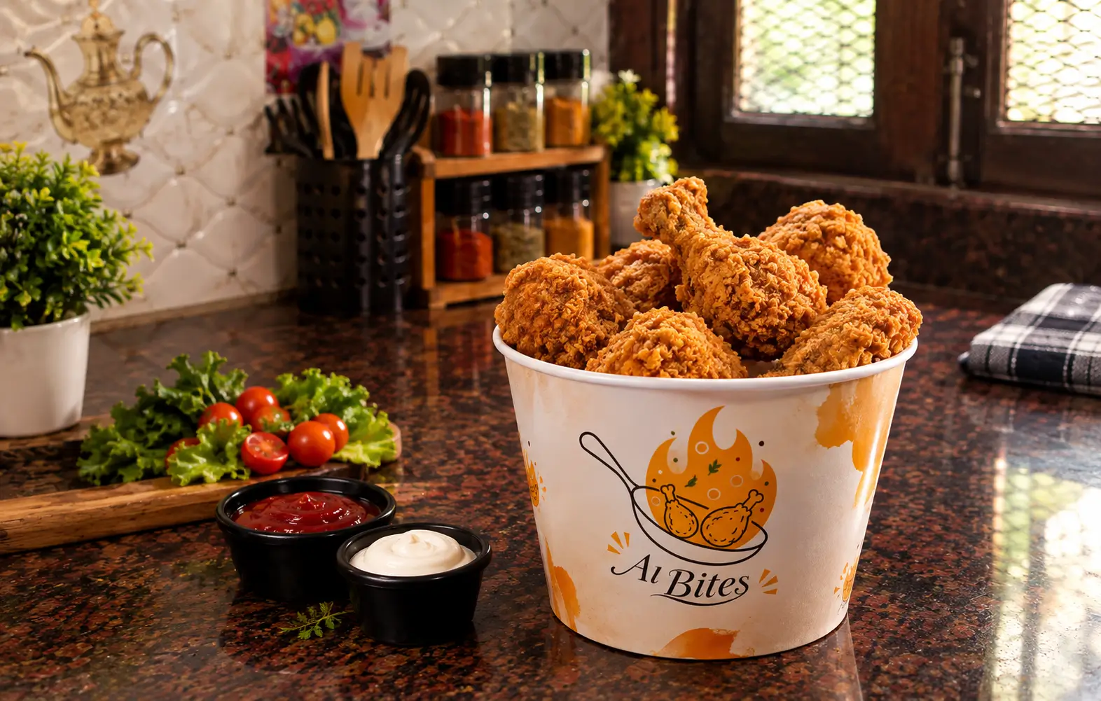 AI Fried Chicken Bucket, ready to share