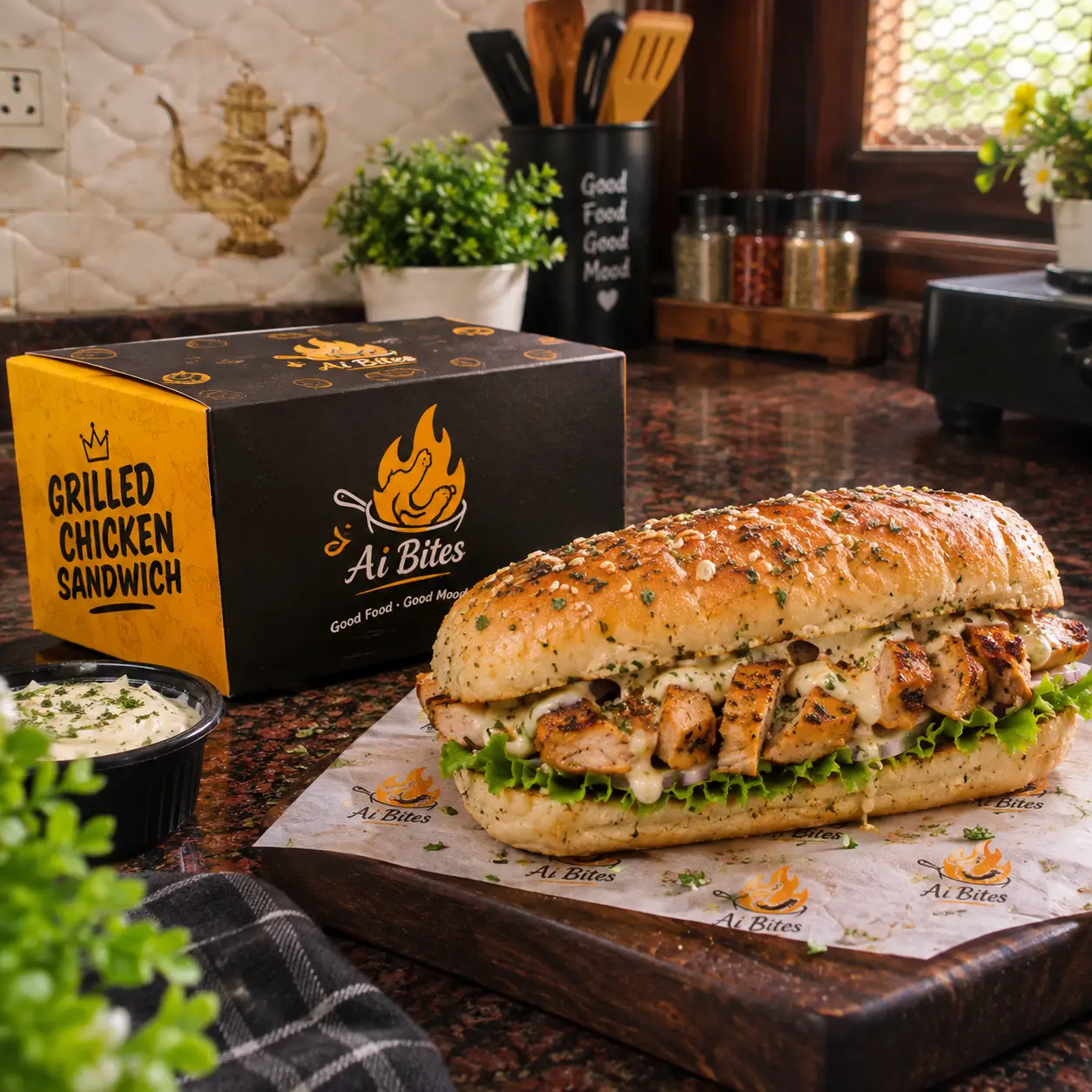 Grilled chicken sandwich, loaded and stacked